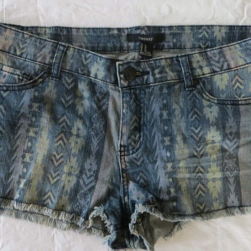 Forever 21 Mosaic Blue Denim Shorts